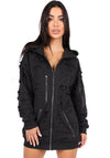Women’s Designer Distressed Hoodie Destra Zipper — Black