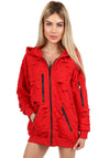 Women’s Designer Distressed Hoodie Destra Zipper — Red