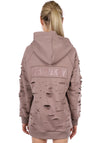 WOMEN’S DESIGNER DISTRESSED LONG HOODIE — MAUVE