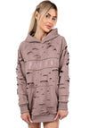 WOMEN’S DESIGNER DISTRESSED LONG HOODIE — MAUVE