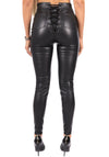 WOMEN’S LACE-UP FAUX LEATHER LEGGINGS DOMINGA — BLACK