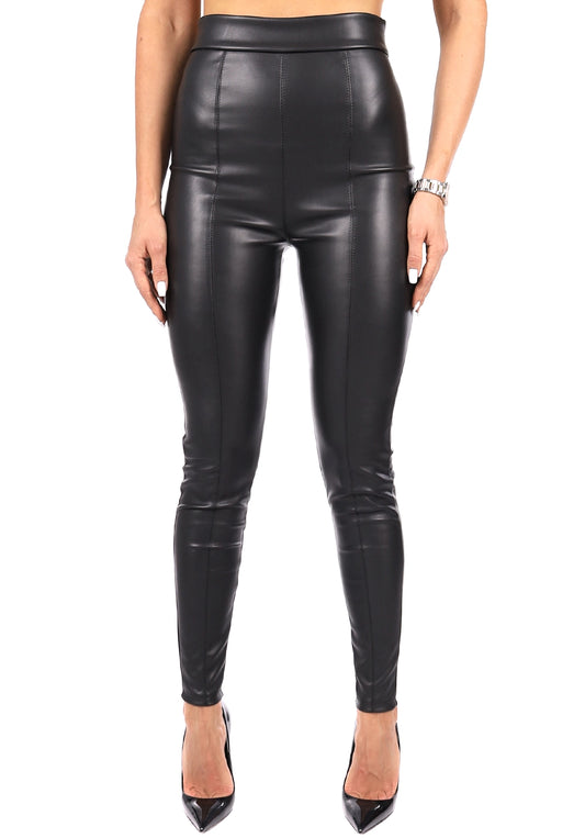 WOMEN’S LACE-UP FAUX LEATHER LEGGINGS DOMINGA — BLACK