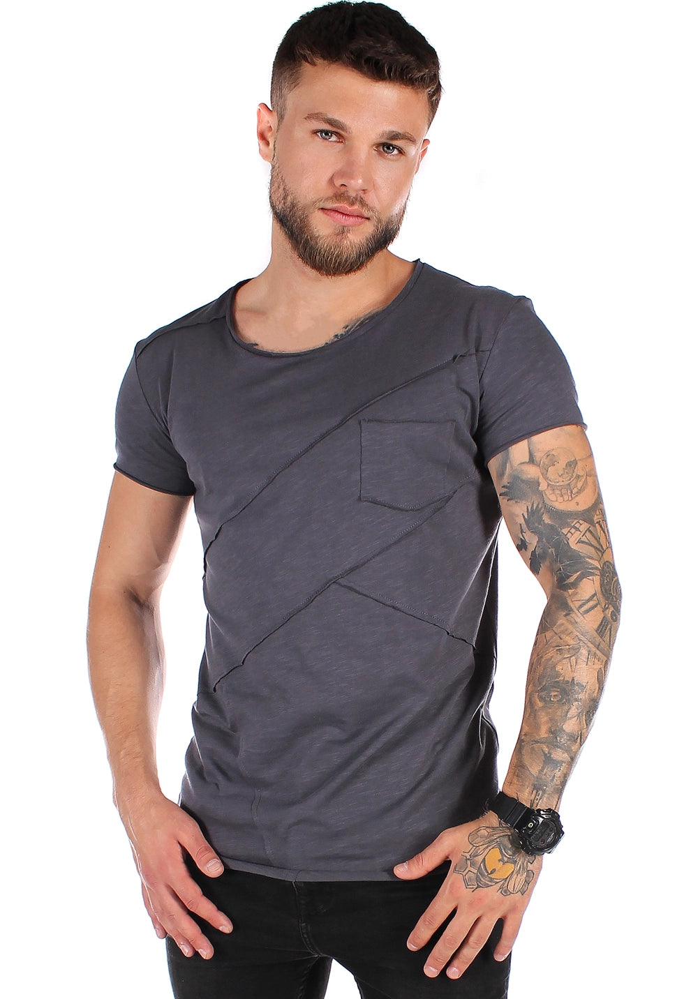 Men’s T-Shirt Decorative Seams — Graphite
