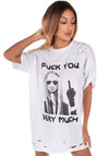 Women’s Distressed Oversize T-Shirt Fuck You Very Much White