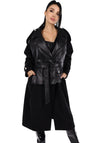 WOMEN’S CASHMERE & FAUX LEATHER BELTED COAT GARDA — BLACK