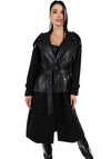 WOMEN’S CASHMERE & FAUX LEATHER BELTED COAT GARDA — BLACK