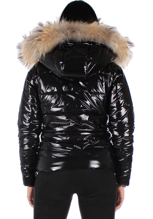 Women’s Winter Puffer Jacket – Gloss Black