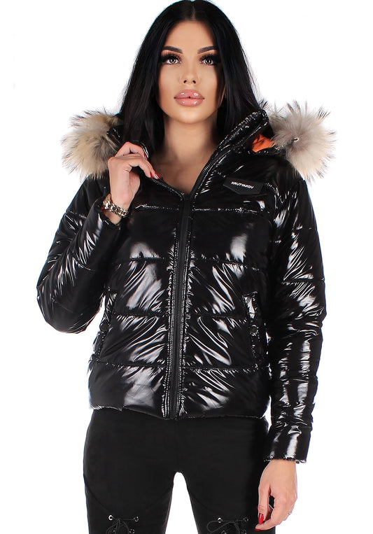 Women’s Winter Puffer Jacket – Gloss Black