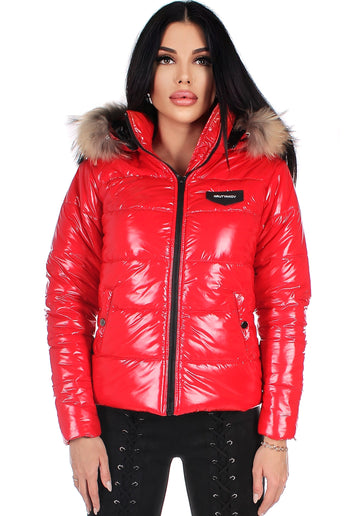 Women’s Winter Puffer Jacket – Gloss Red