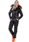 Women’s One Piece Ski Suit – Glossy Snow Suit Black Gloss