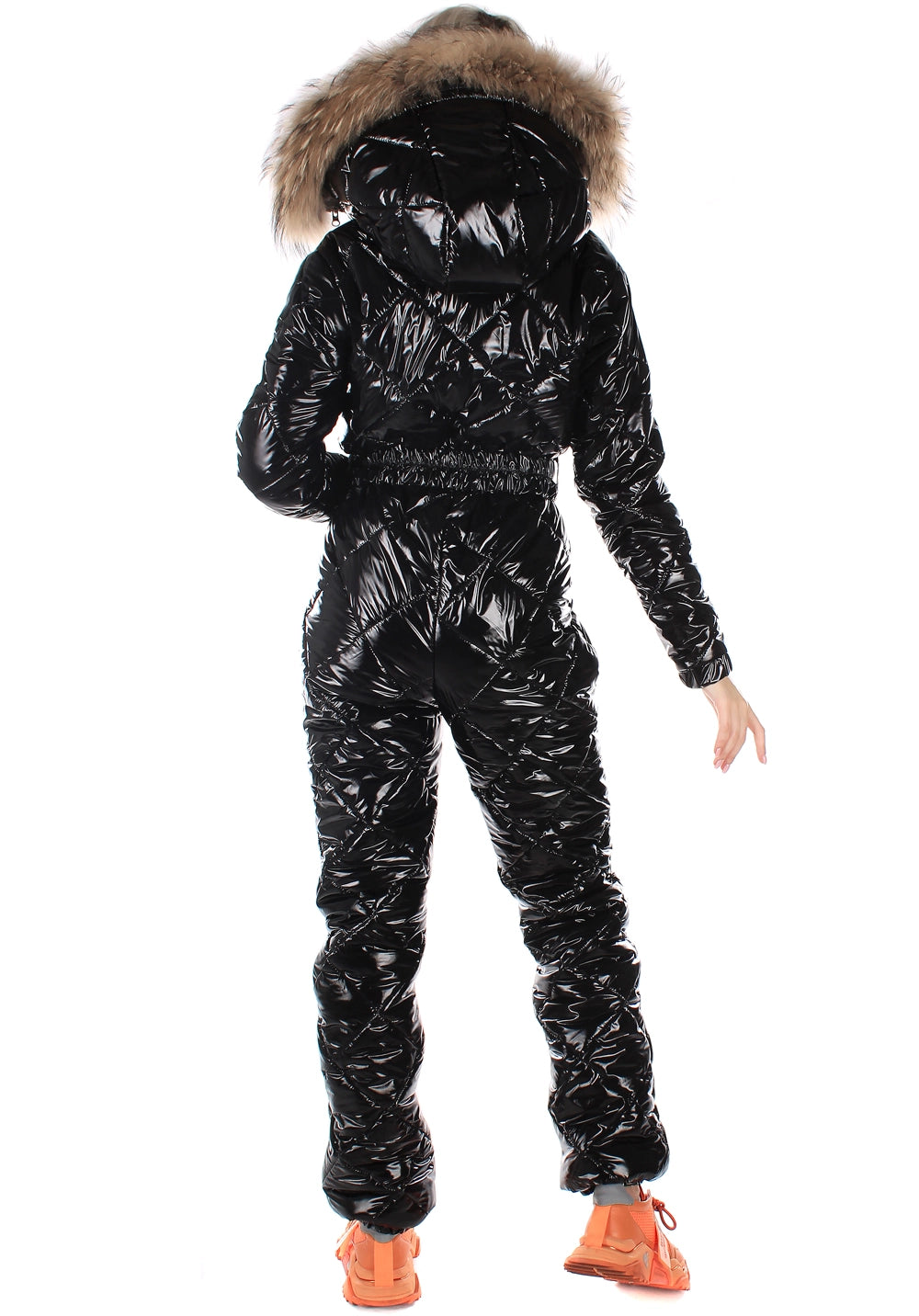 Women’s One Piece Ski Suit – Glossy Snow Suit Black Gloss