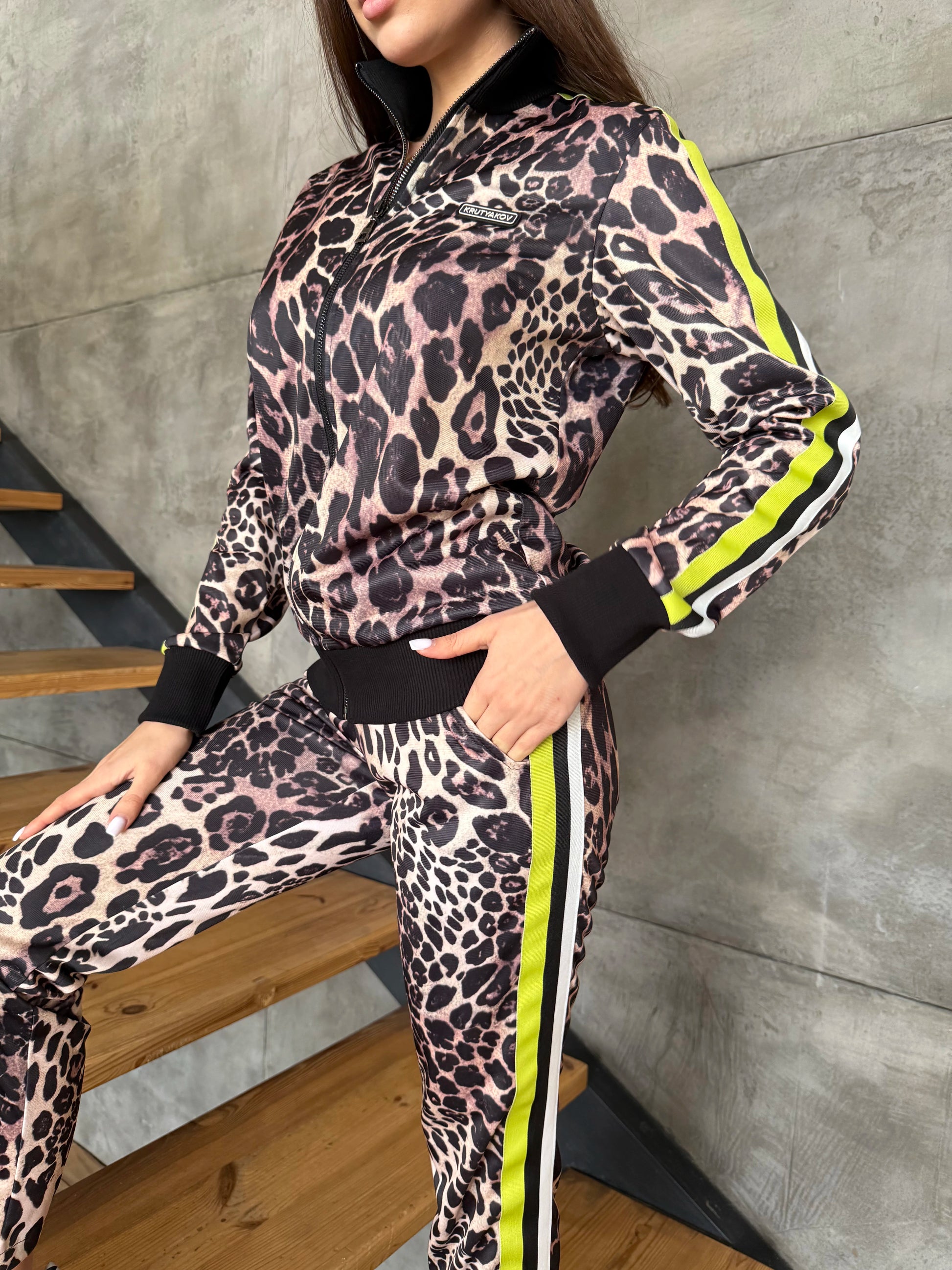 Women’s Leopard Print Tracksuit — Bruna Neon Stripes
