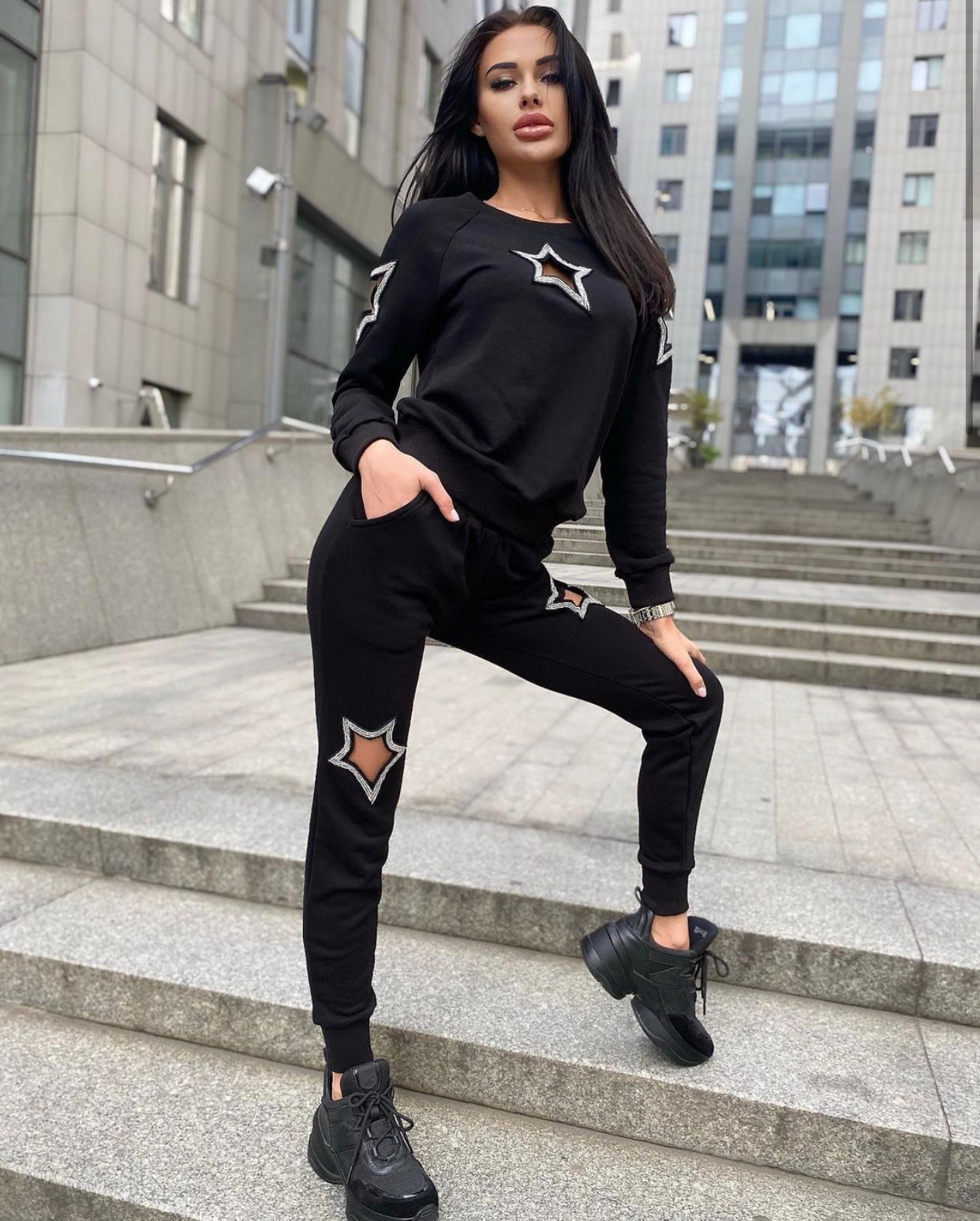 Women’s Beaded Tracksuit – Stars Black