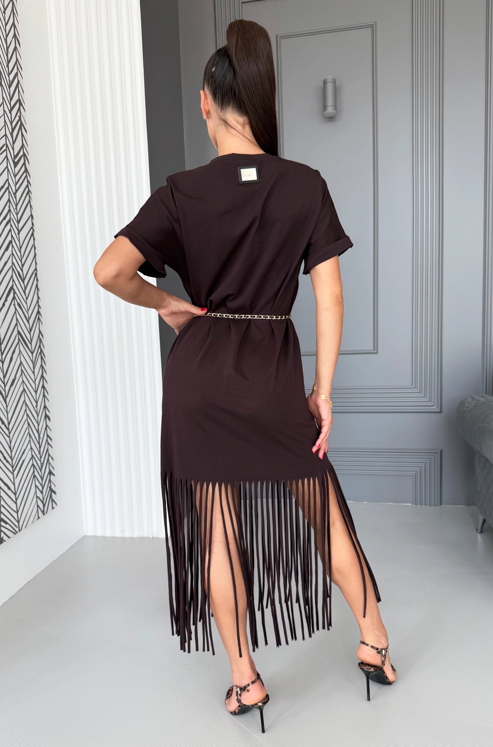Women’s Fringe Knit Dress Indira Brown