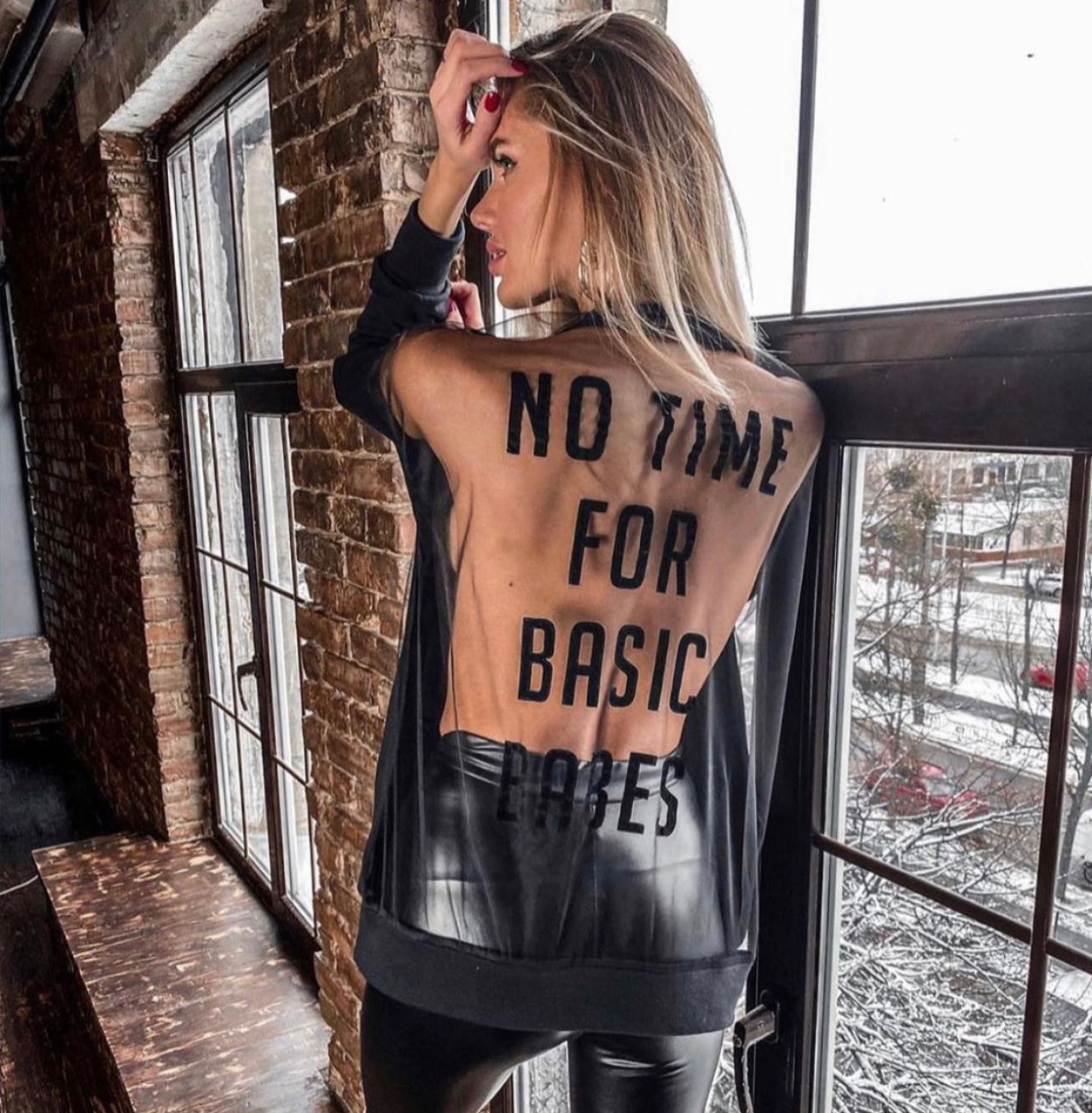 Women’s Sweatshirt Oversize Mesh Back — Basic Babes Black