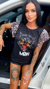 Women’s T-Shirt Meow Leopard Sleeves Black
