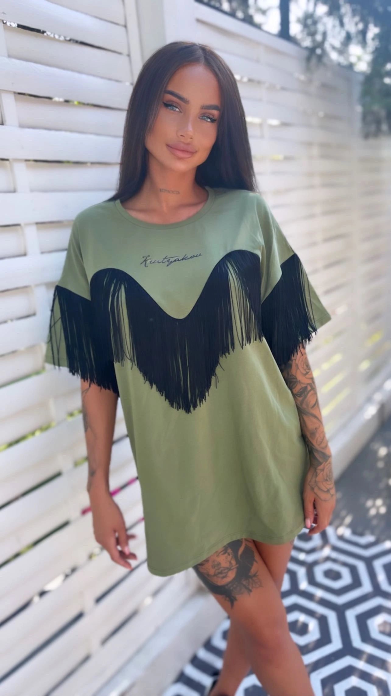 Women’s Fringe Oversize T-Shirt Ankora Khaki