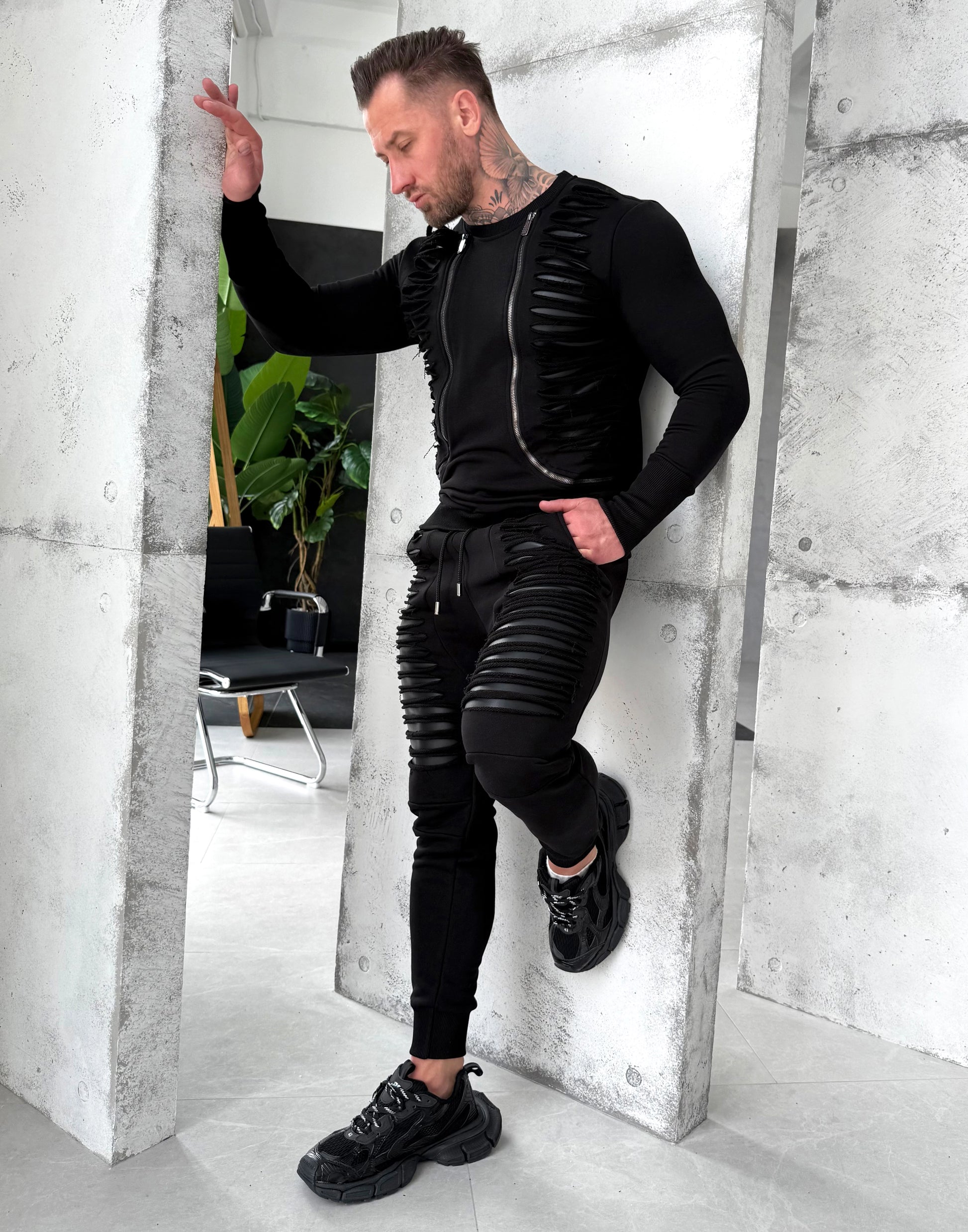 Men’s Tracksuit Destroy Leather – Black Slash Detail