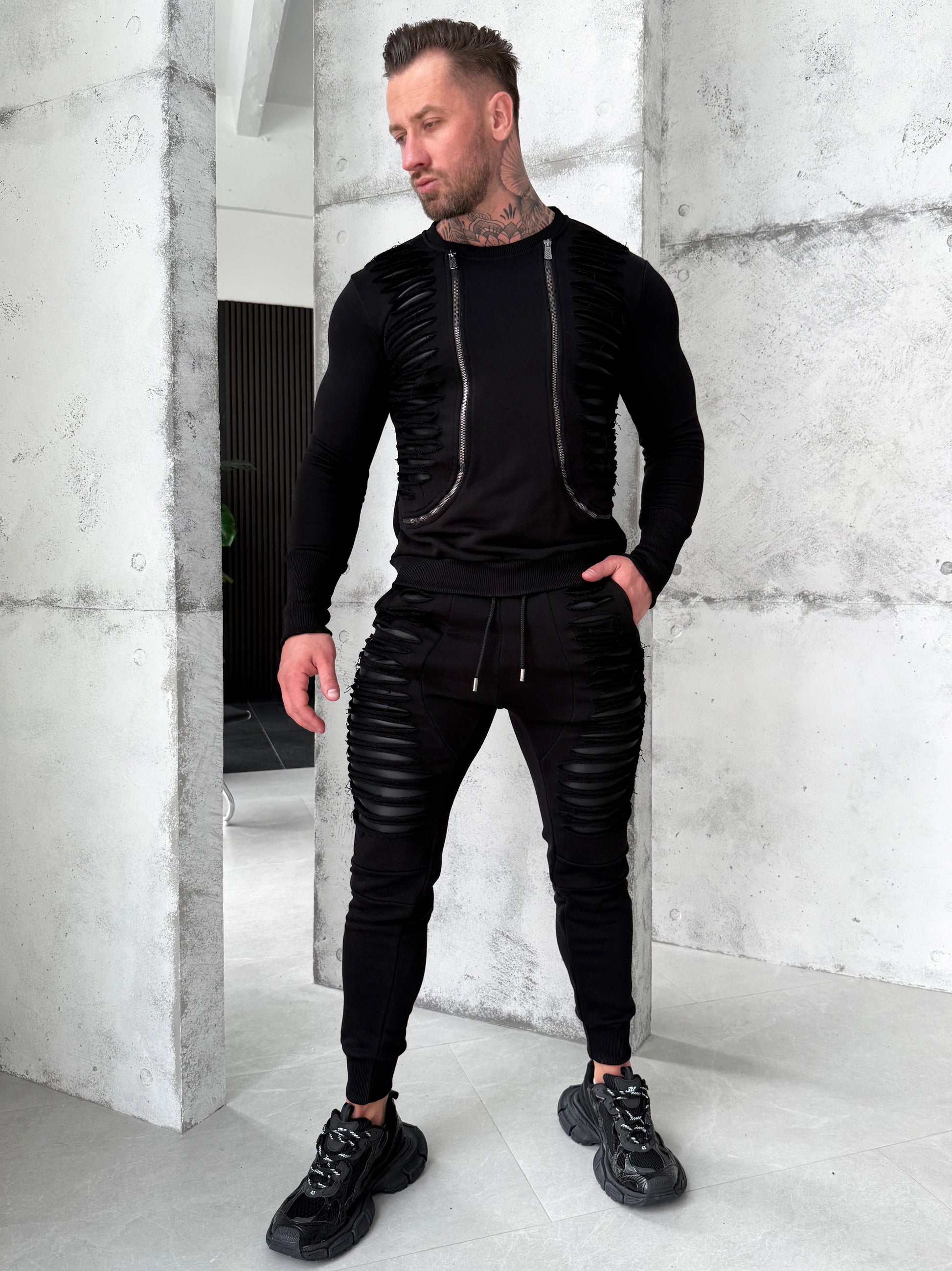 Men’s Tracksuit Destroy Leather – Black Slash Detail