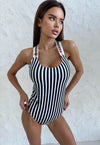 Women’s Swimsuit Saints One-Piece – Black & White Stripe