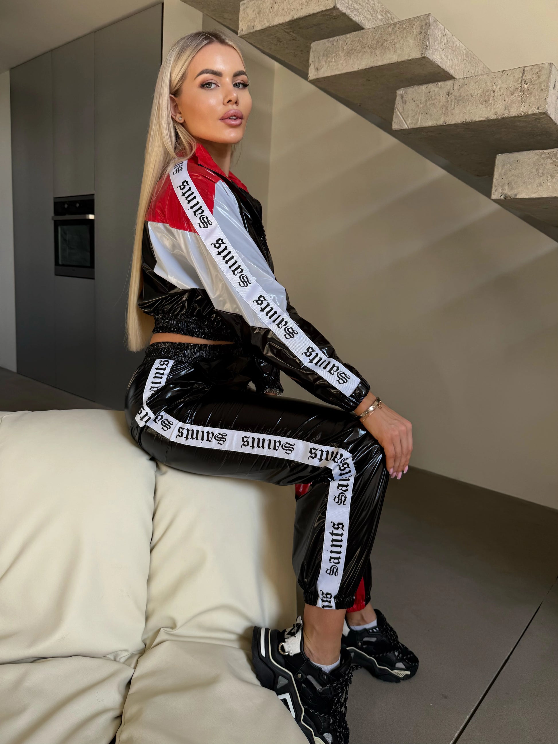 Women’s Shiny PVC Tracksuit – MNKLLY Red