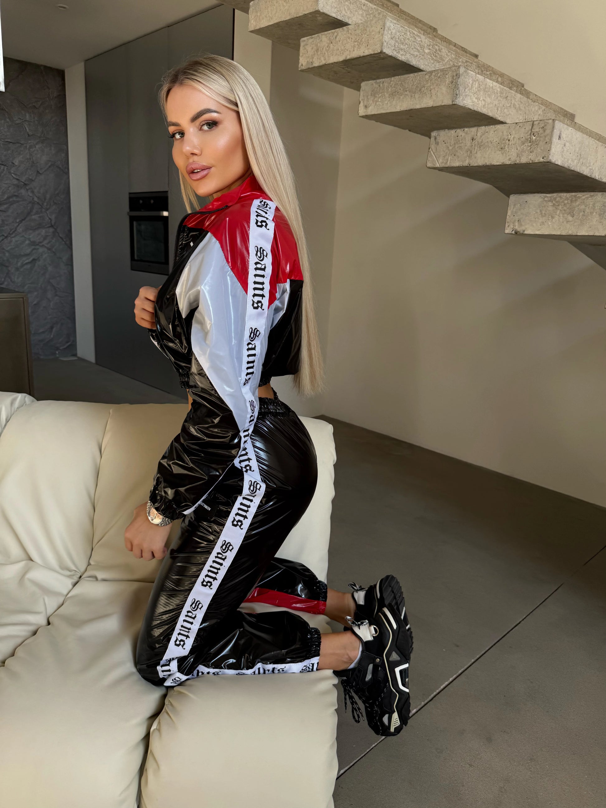 Women’s Shiny PVC Tracksuit – MNKLLY Red