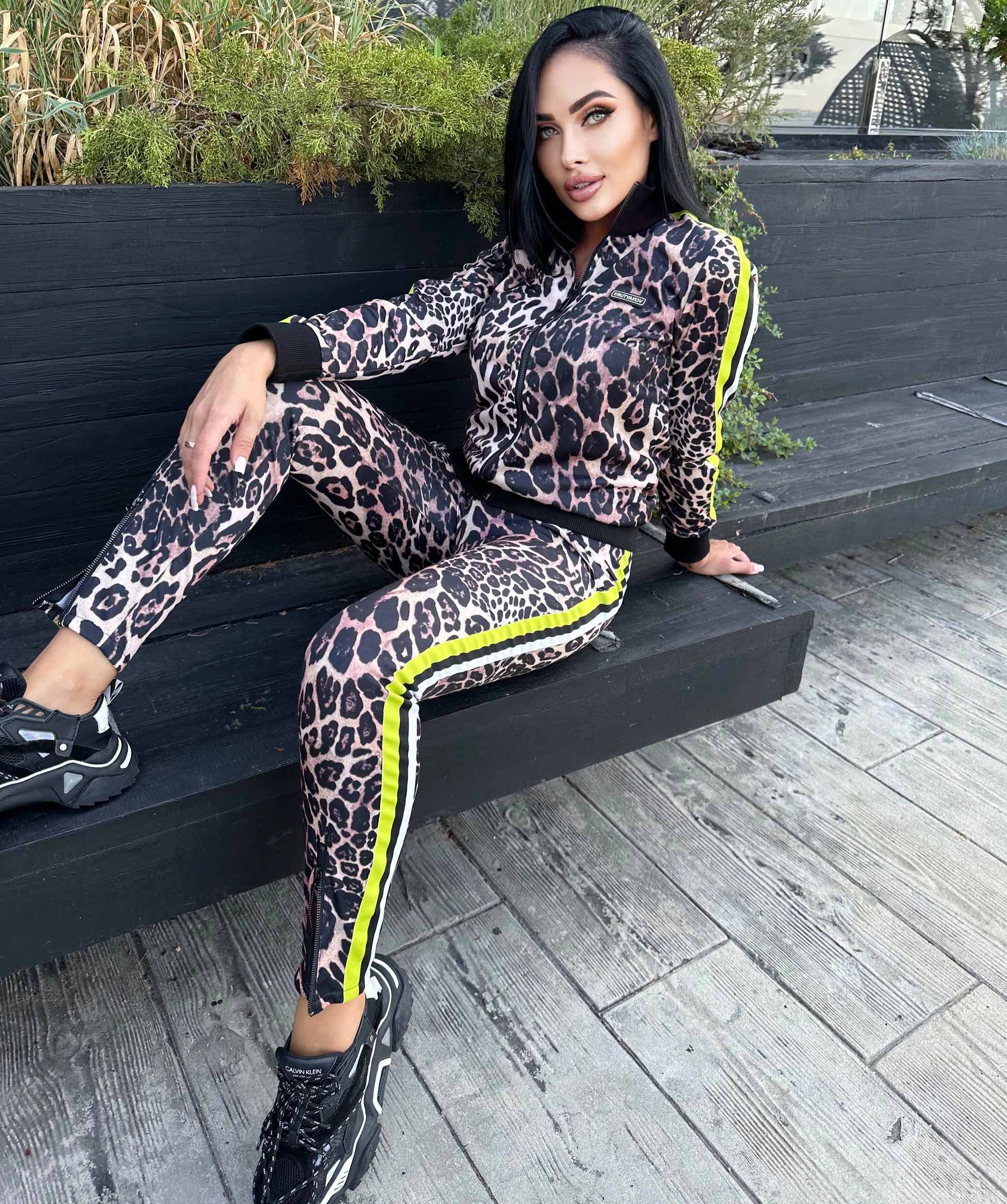 Women’s Leopard Print Tracksuit — Bruna Neon Stripes