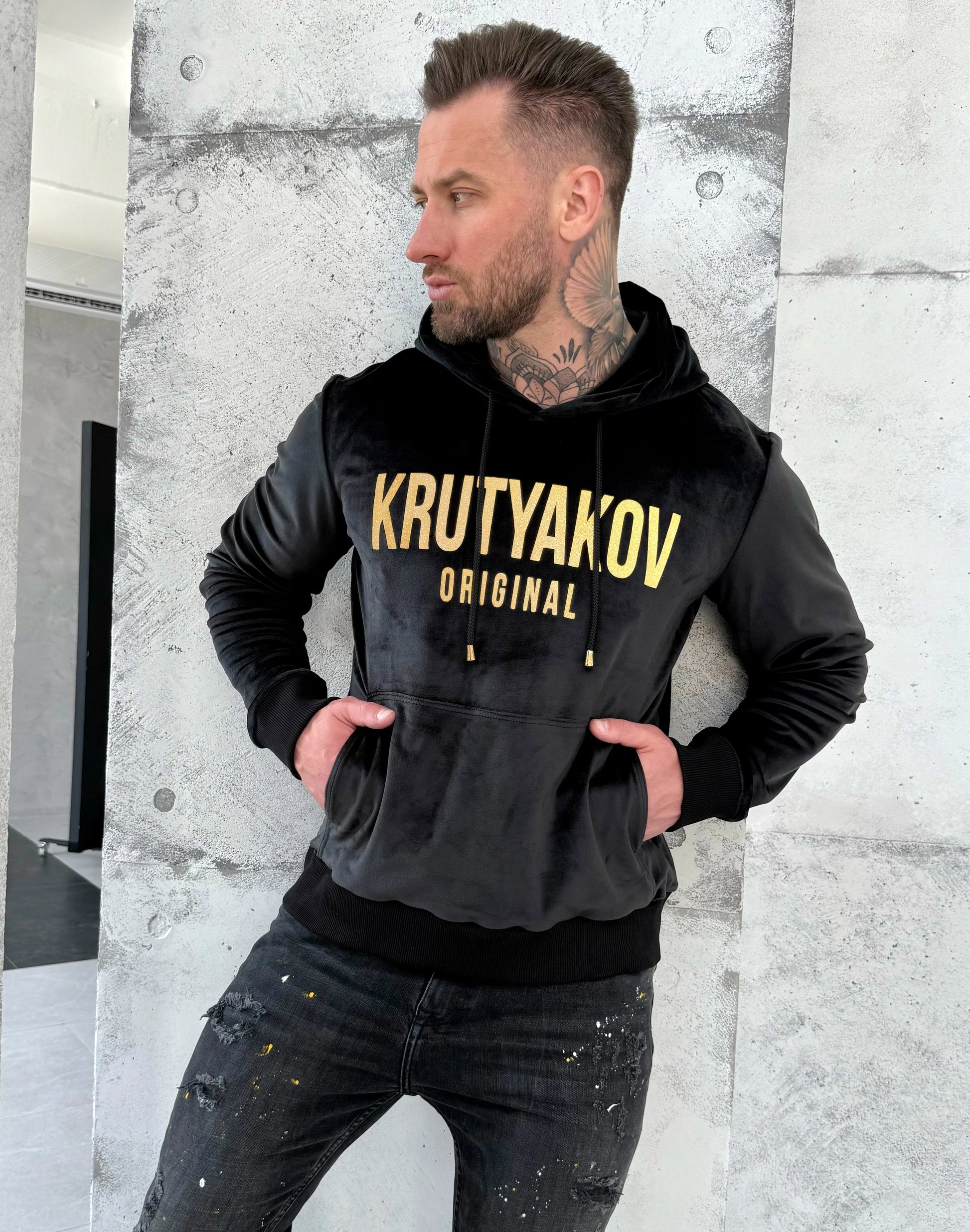 Men’s Hoodie Vela — Black Velour