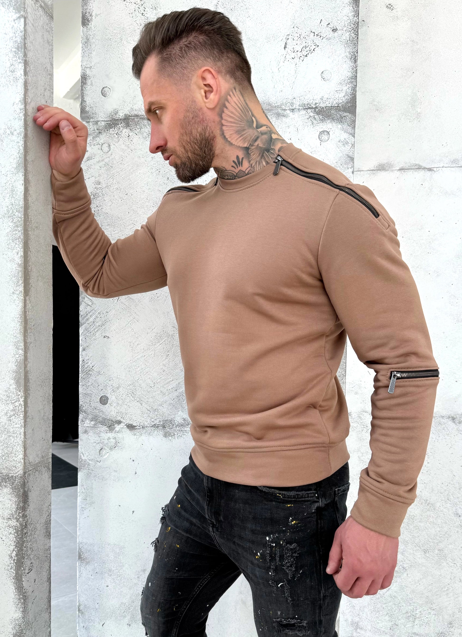 Men’s Sweatshirt Four Zippers — Beige