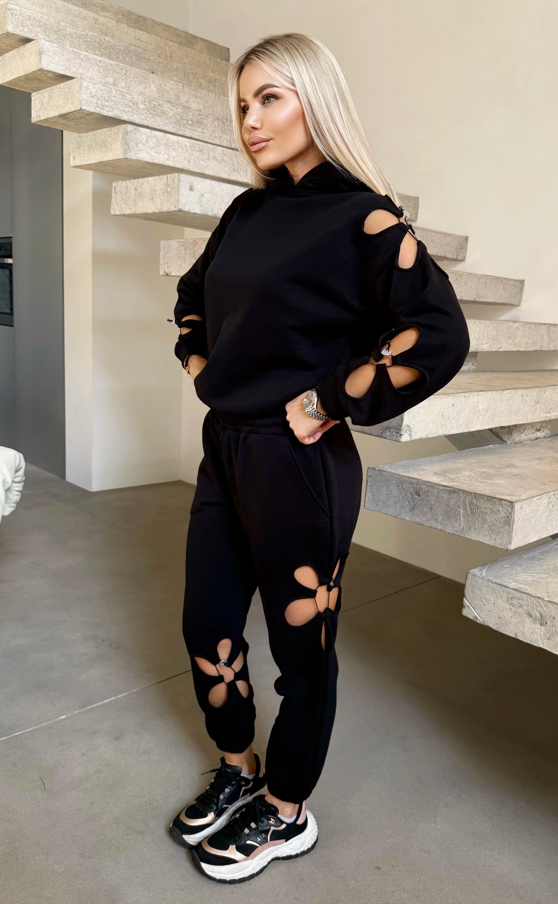 Women’s Flower Cut-Out Tracksuit — Daisy Black