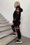 Women’s Flower Cut-Out Tracksuit — Daisy Black
