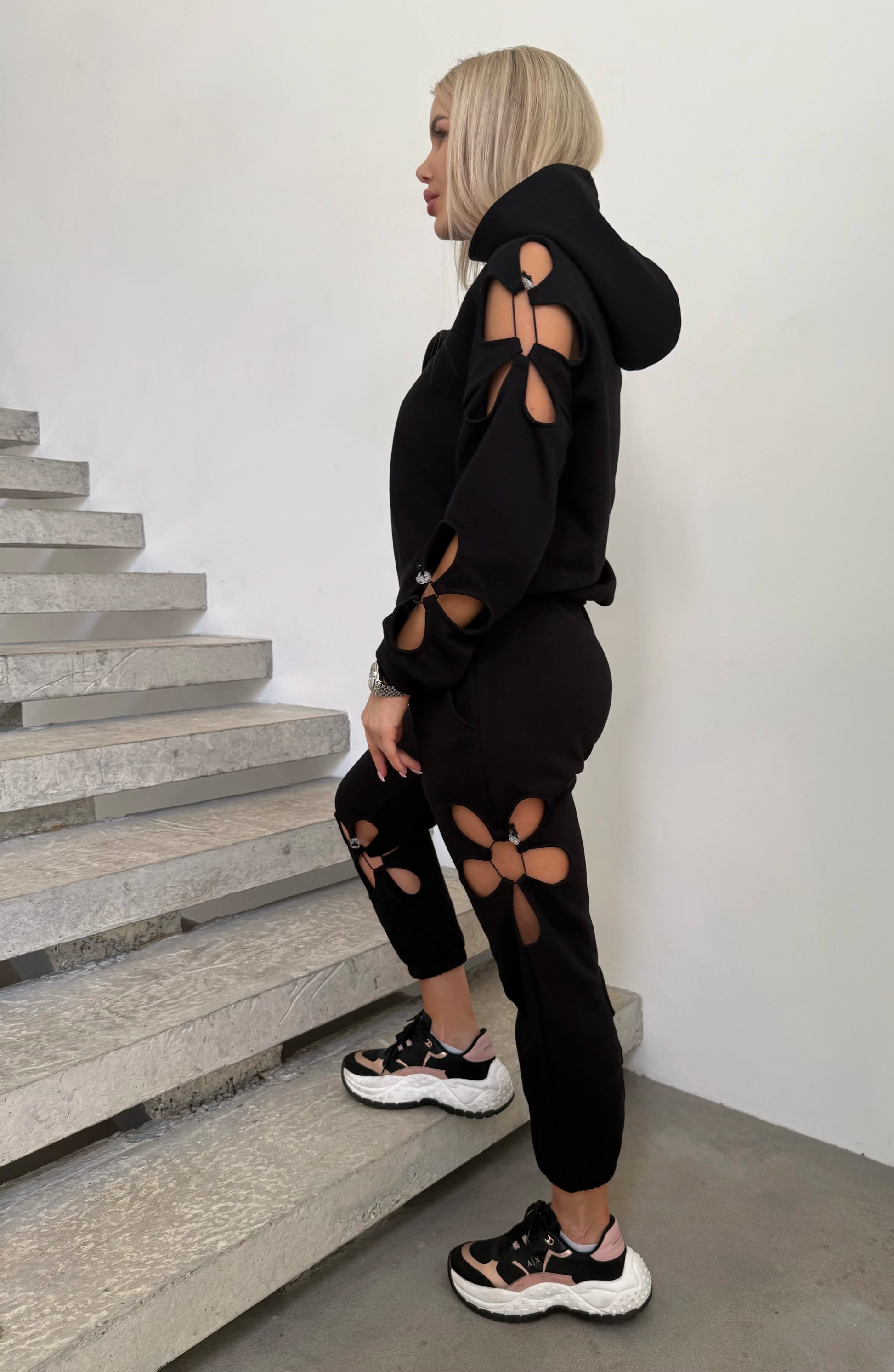 Women’s Flower Cut-Out Tracksuit — Daisy Black