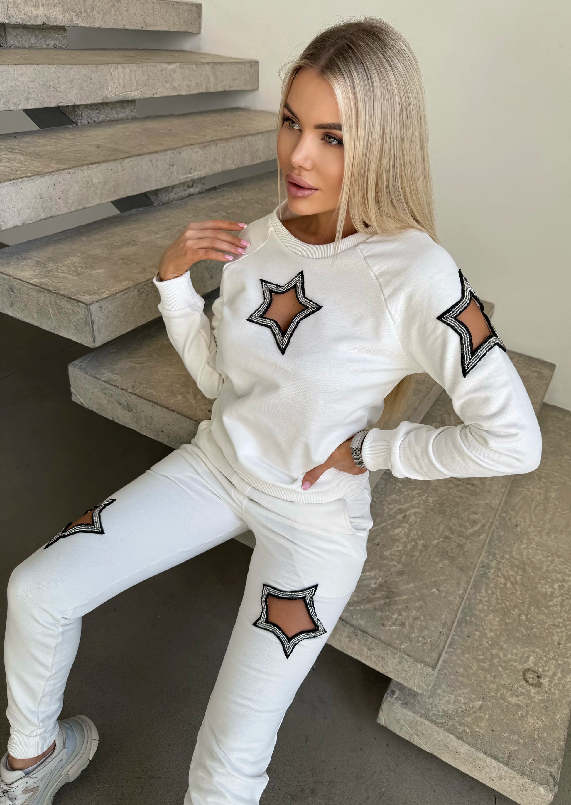 Women’s Beaded Tracksuit – Stars White