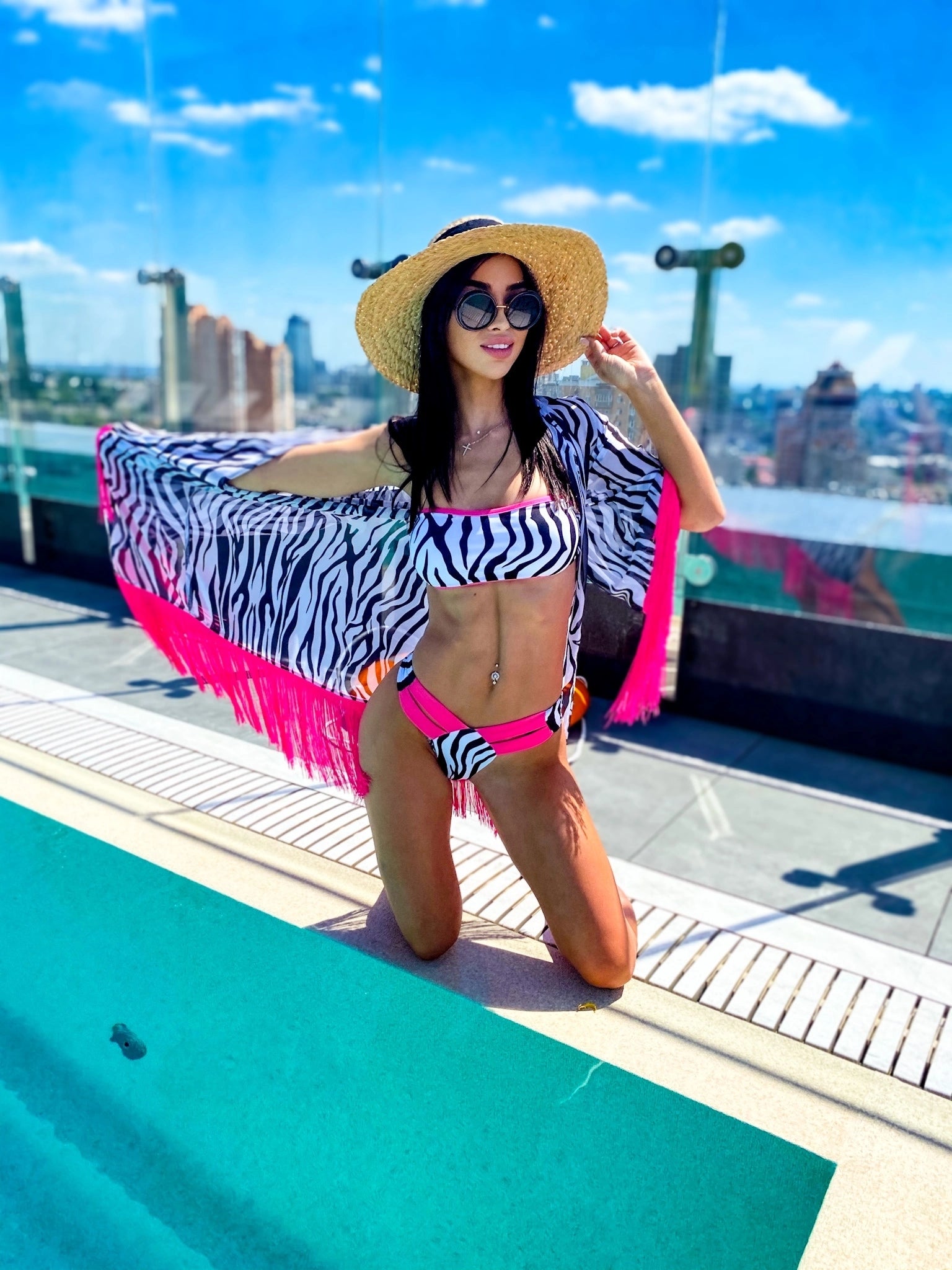 Women’s Swimsuit Zebra Neon Print Pink