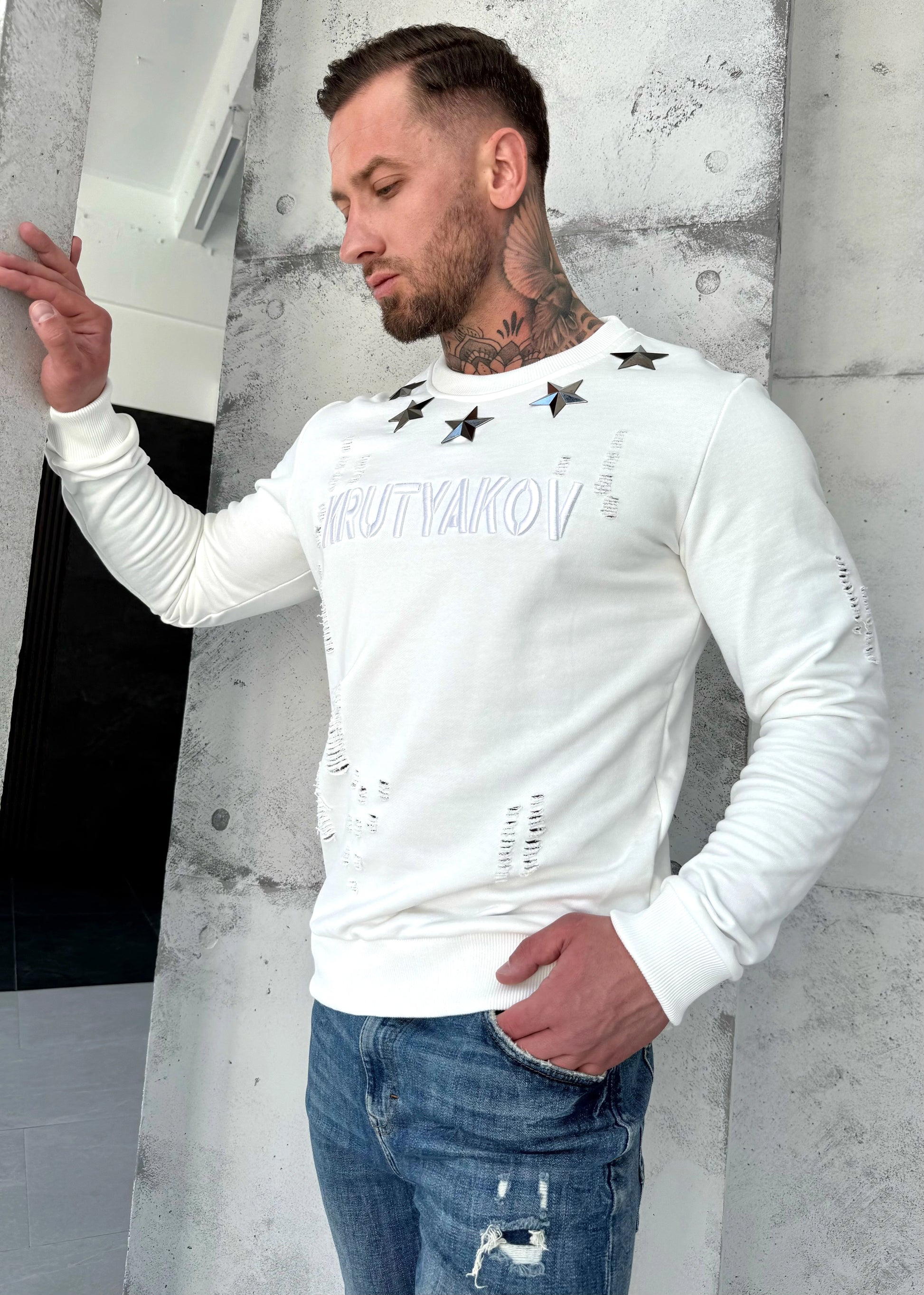 Men’s Sweatshirt Five Metal Stars — White