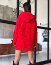 Women’s Designer Distressed Hoodie Destra Zipper — Red