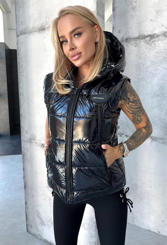 Women’s Shiny Puffer Vest Sandy Black