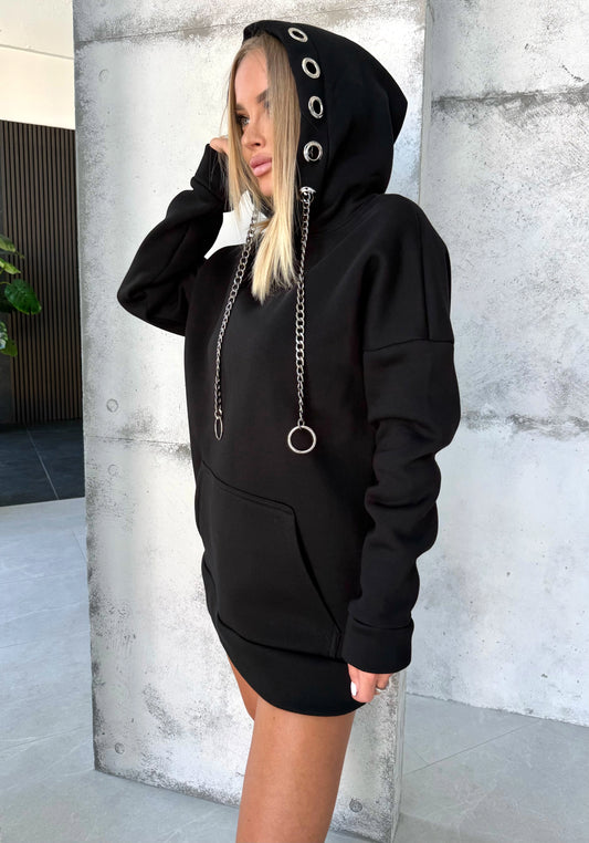 Women’s Hoodie Ringo — Black Chain Drawstrings