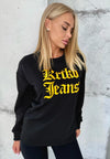 Women’s Sweatshirt 3D Embroidered Rhinestone — KRTKV Jeans Black