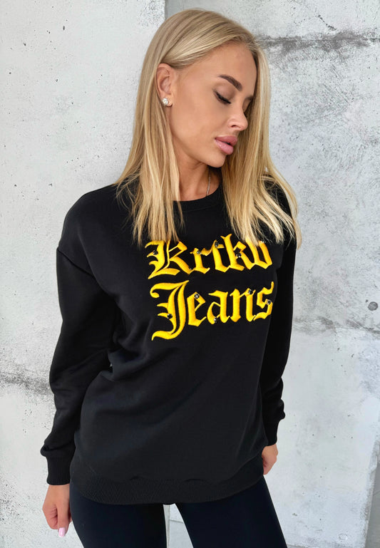 Women’s Sweatshirt 3D Embroidered Rhinestone — KRTKV Jeans Black
