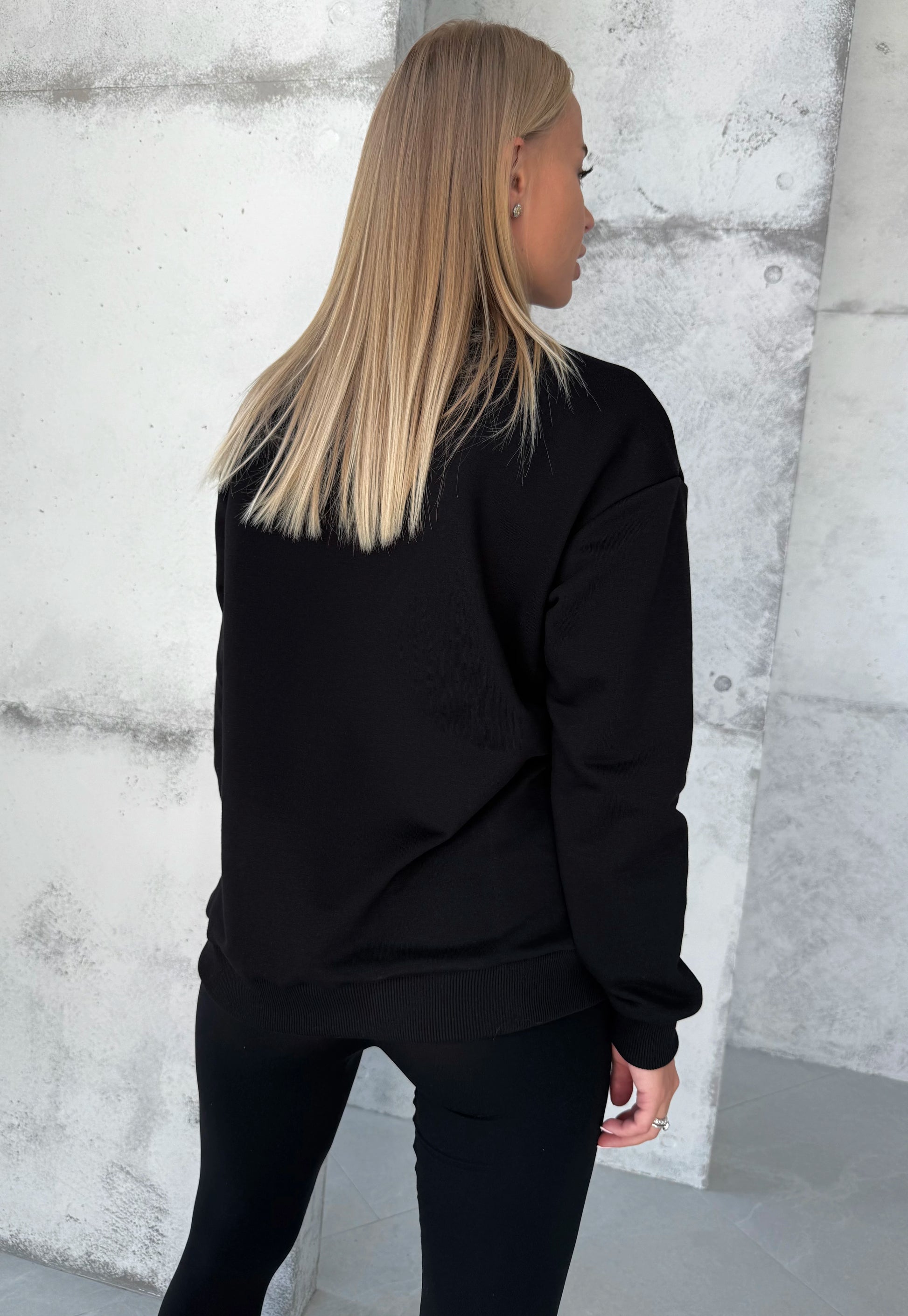 Women’s Sweatshirt 3D Embroidered Rhinestone — KRTKV Jeans Black