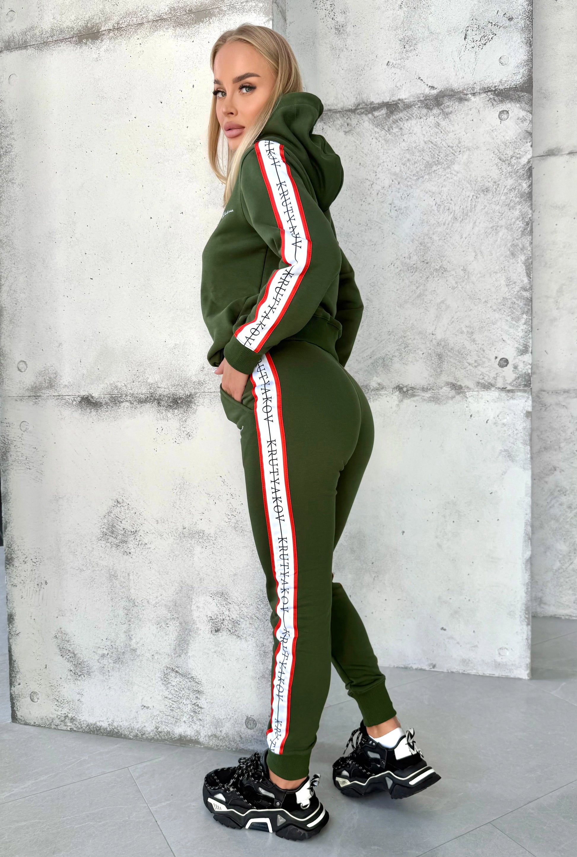 Women’s Knit Tracksuit — Stripes Khaki