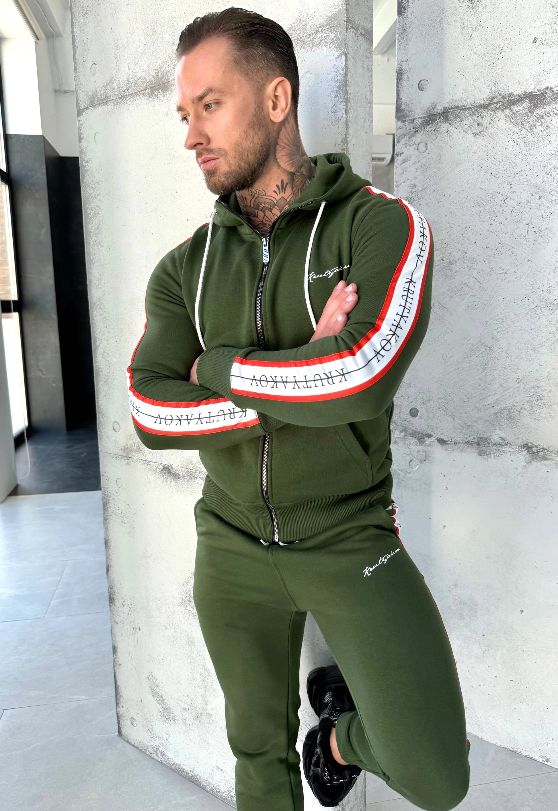 Men’s Knit Tracksuit Stripes – Khaki
