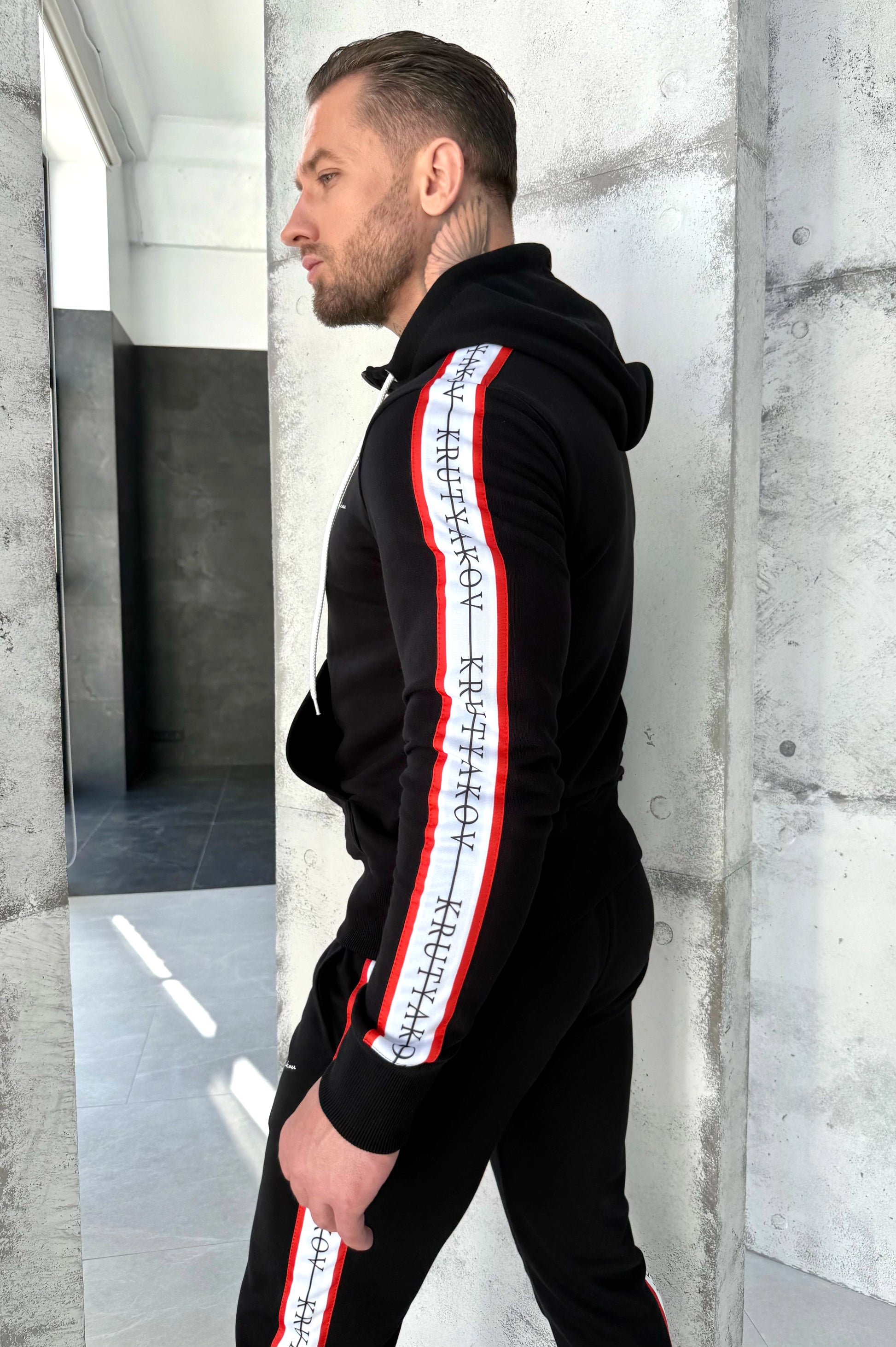 Men’s Knit Tracksuit Stripes – Black