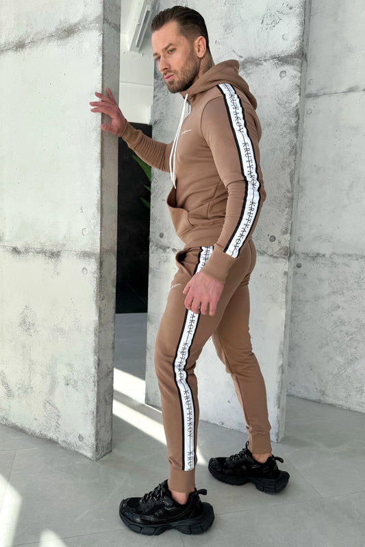 Men’s Knit Tracksuit Stripes – Beige