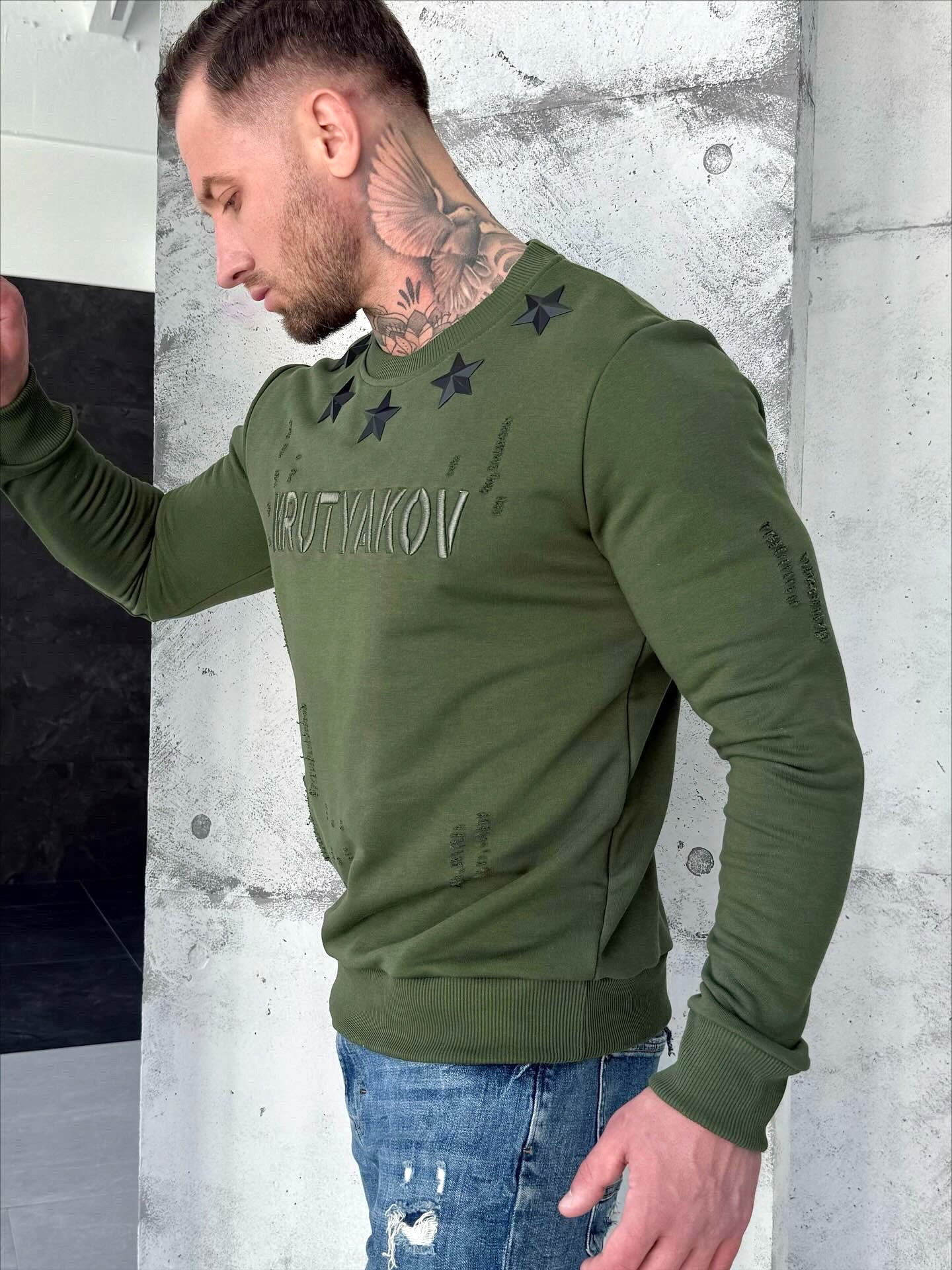Men’s Sweatshirt Five Metal Stars — Khaki