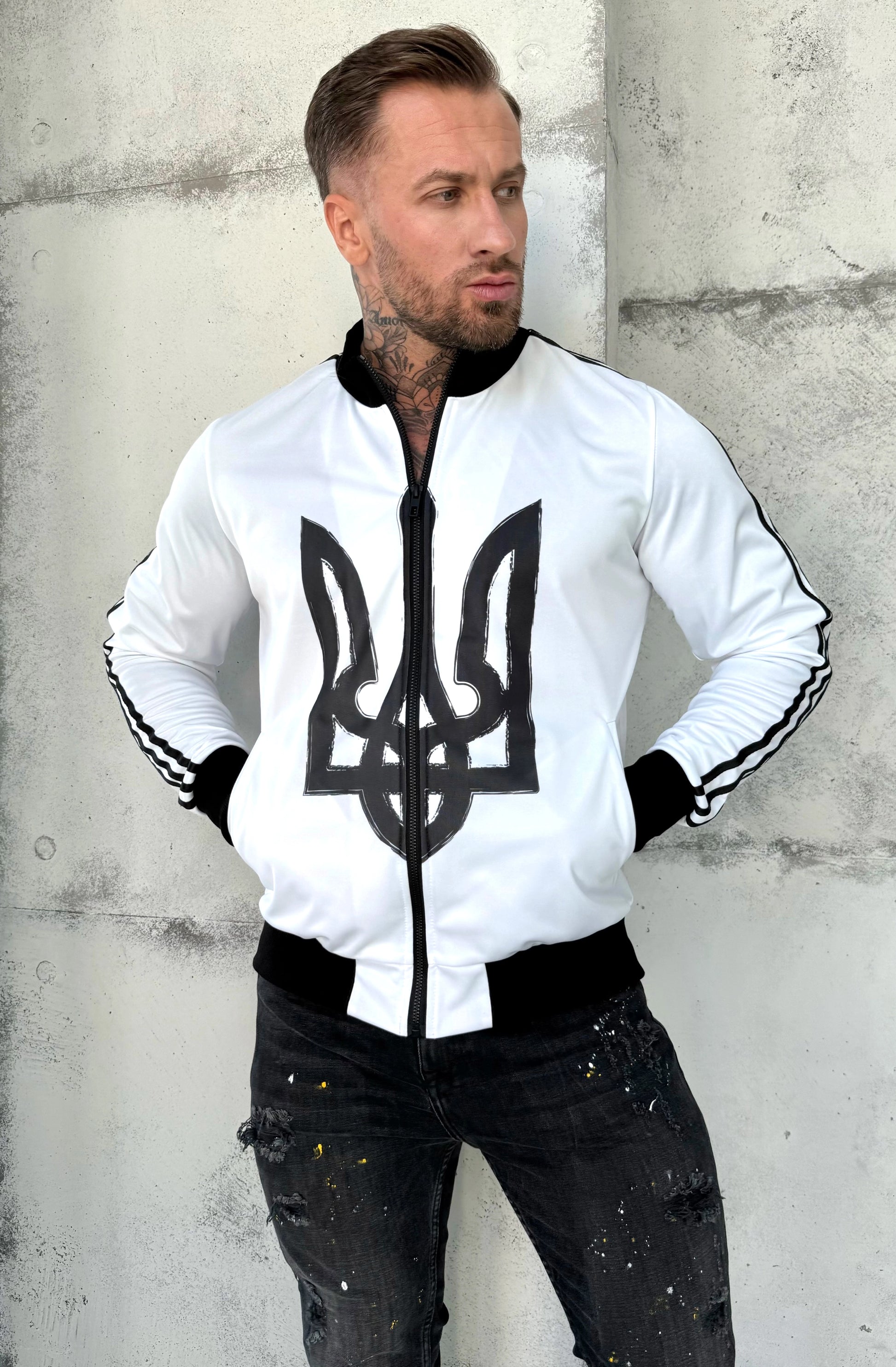 Men’s Olympian Sweatshirt — White Ukraine Emblem