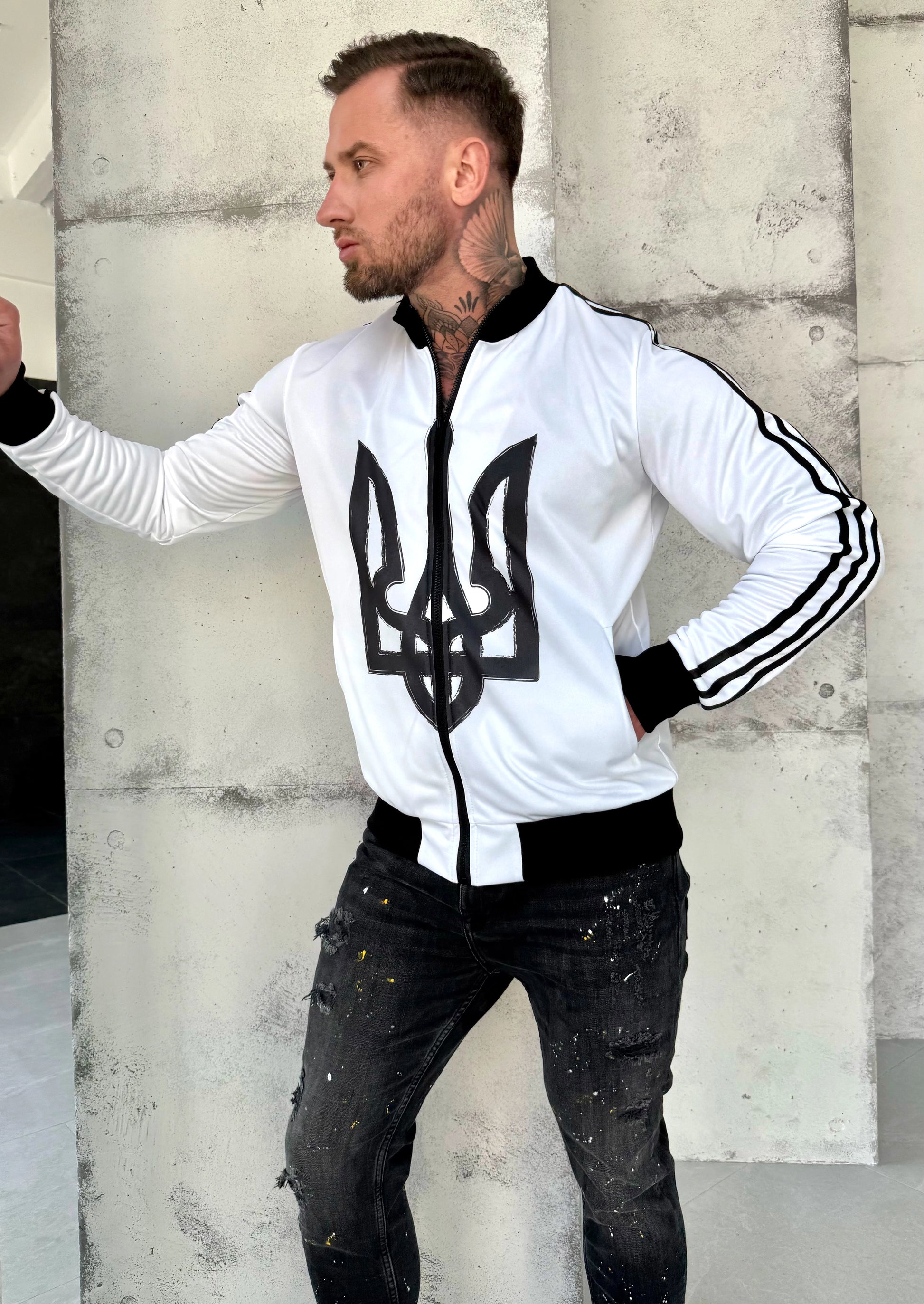 Men’s Olympian Sweatshirt — White Ukraine Emblem