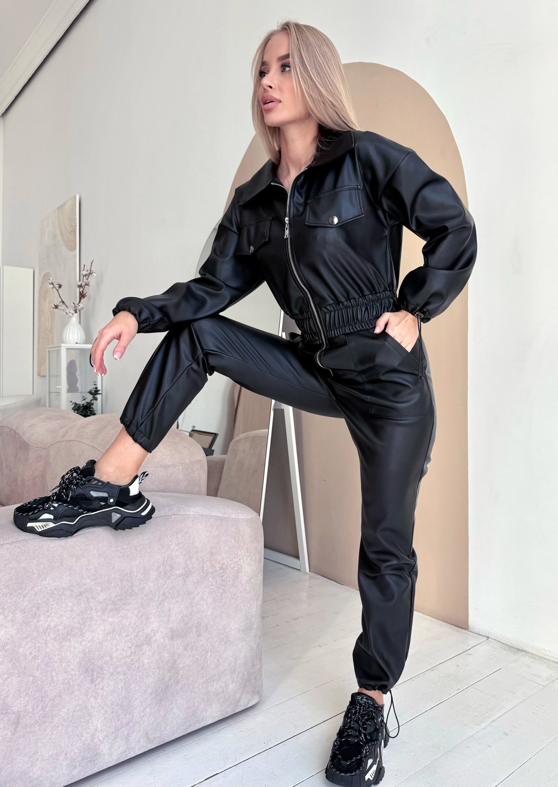 Women’s Eco-Leather Jumpsuit Kaya Black