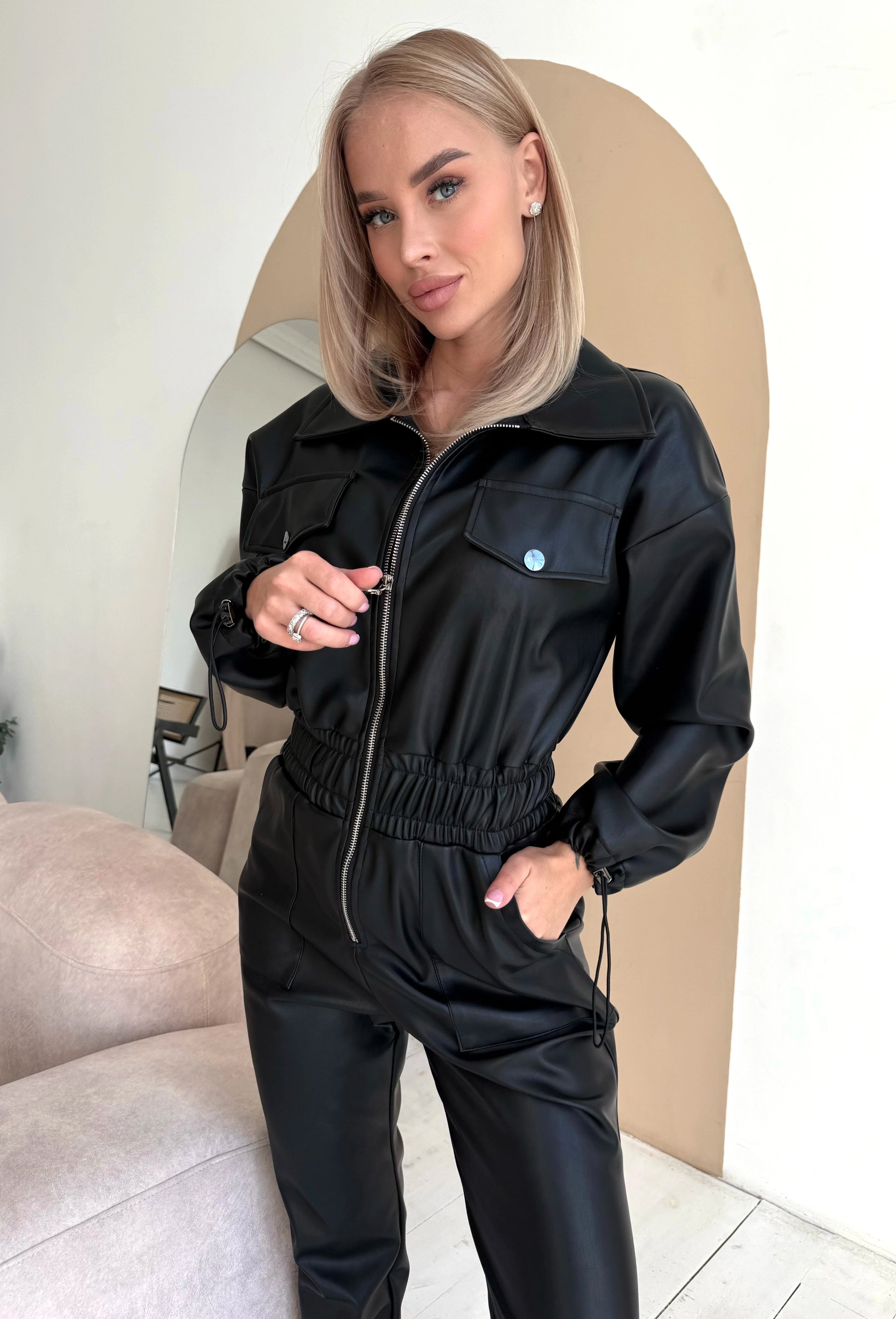 Women’s Eco-Leather Jumpsuit Kaya Black